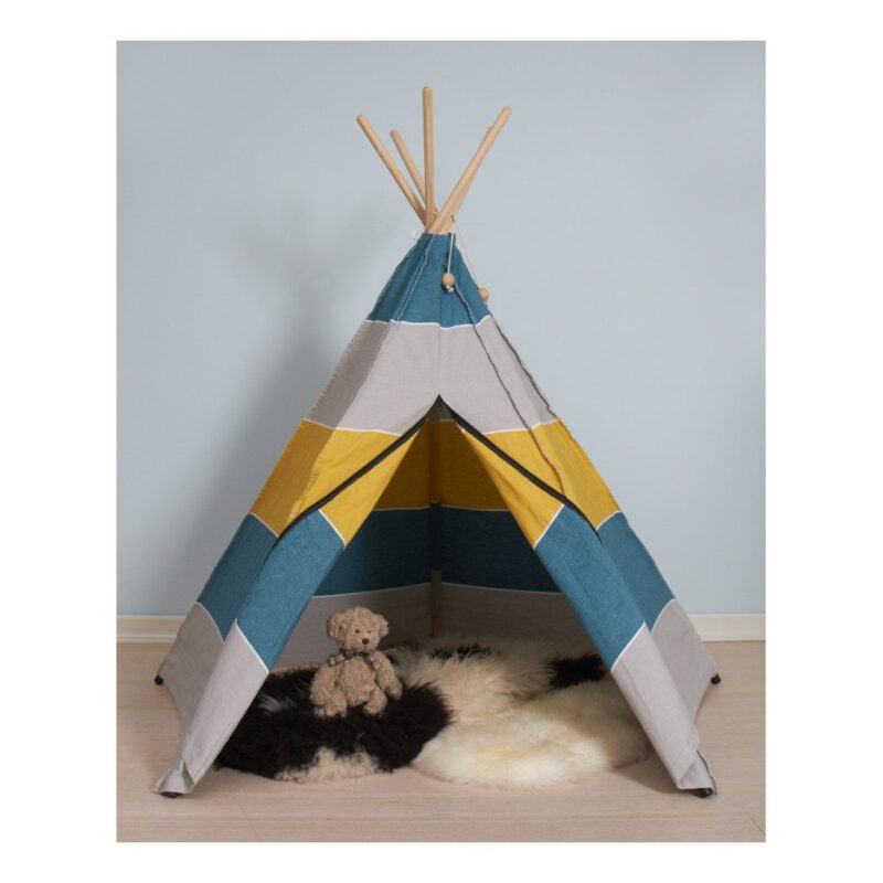 polar hippie tipi roommate tipi tent blauw geel grijs 2 zijde buitenkant stof sfeer geheel room-12920