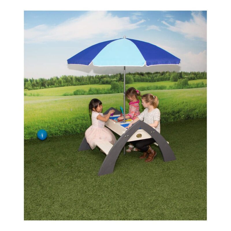 Delta 3-In-1 Picknick Zand Water Tafel Axi Picknick Tafel Zand Tafel Water Tafel Losse Bakken Parasol Wit Grijs Degelijk Peuter Kleuter Jongen Meisje 2 Axis-A031.023.00