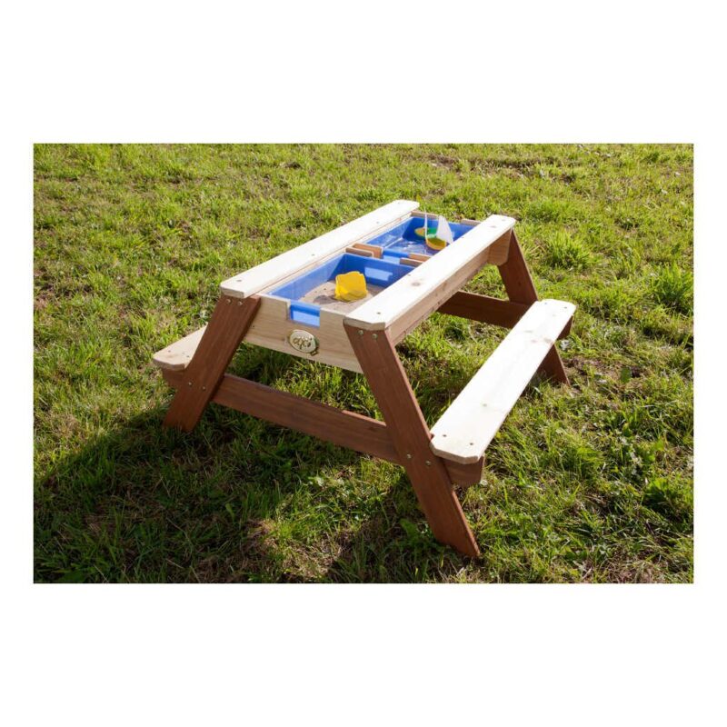 Nick 3-In-1 Picknick Zand Water Tafel Axi 8 Peuter Kleuter 90X80X56 Uitneembare Blauwe Kunstof Bakken Afsluit Plaat Deksel Parasol 3 In 1 Axis-A031.010.00