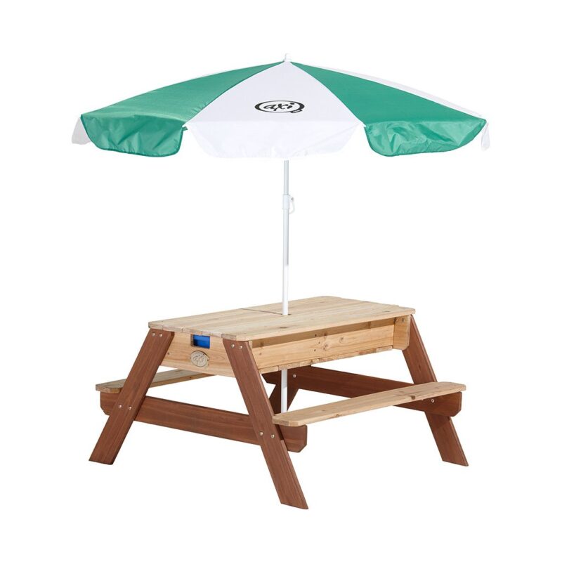 Nick 3-In-1 Picknick Zand Water Tafel Axi Peuter Kleuter 90X80X56 Uitneembare Blauwe Kunstof Bakken Afsluit Plaat Deksel Parasol 3 In 1 Axis-A031.010.00