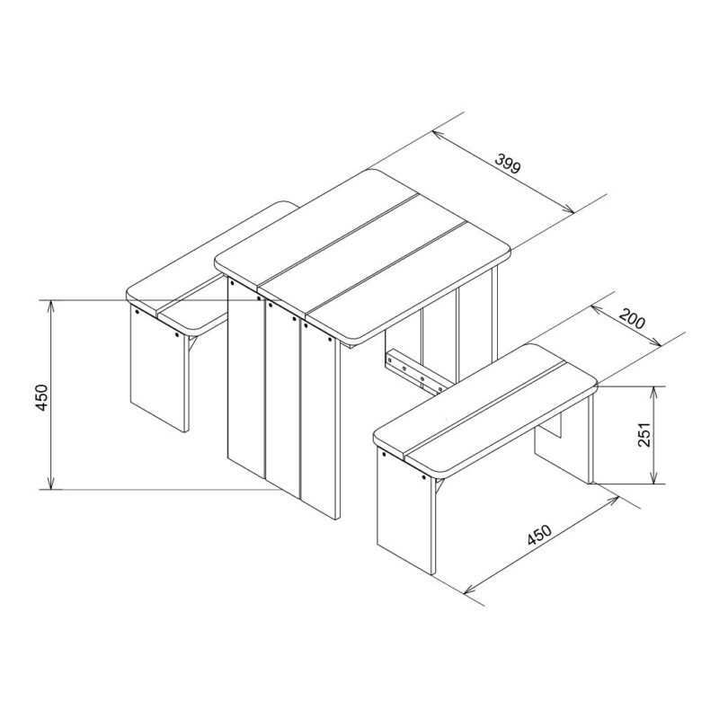 Picknickset Zidzed Axi Tafel 2 Banken Tuin Zitje Lounge Set Kinderen Maten Tekening Axis-A030.039.00