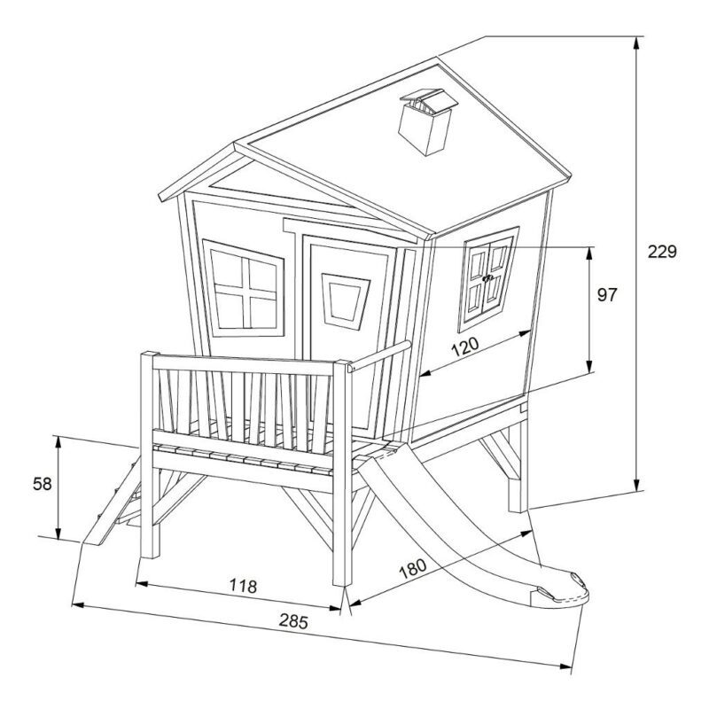 Speelhuis Iris Axi Peuter Kleuter 18 Mnd 2 J 3 J 4 J 5 J 6 J 7 J 8 J Tuin Speel Huis Huisje Glijbaan Trap Balkon Half Hoog Stevig Schuin Maten Tekening Meisje Jongen Axis-A030.106.00