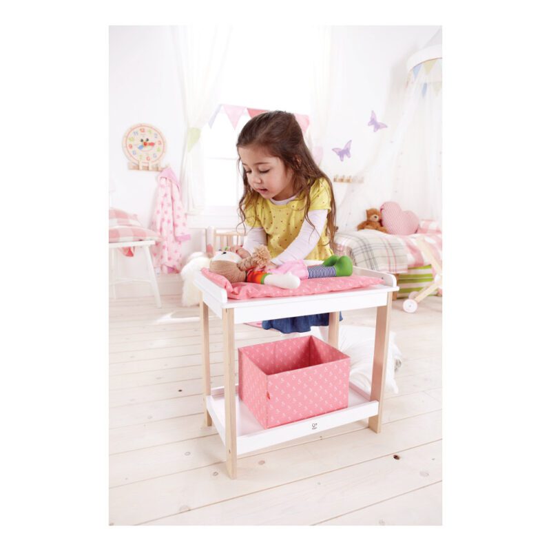 Poppen Commode Hape Speelgoed Verschoontafel Roze Wit Hout Hape-E3602