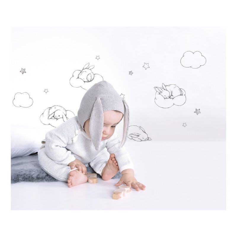 Bunnies Clouds & Stars Muursticker A3 | Bunny | Lilipinso