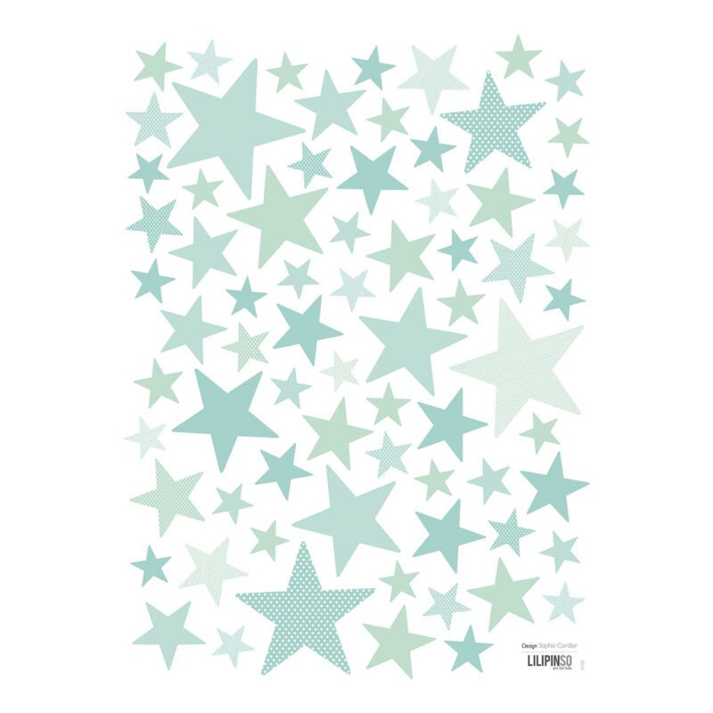 Mint Tones Muursticker A3 My Superstar Lilipinso Sterren Groot Klein Pastel Turquoise Lili-S1120