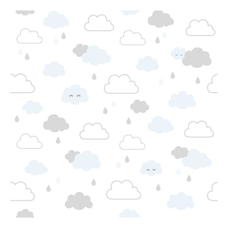 Smiley Clouds Grey & Blue Behang | Hello Little | Lilipinso