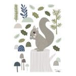Squirrel Muursticker A3 Into The Woods Lilipinso Eekhoorn Boom Blaadjes Paddenstoel Bos Lili-S1140
