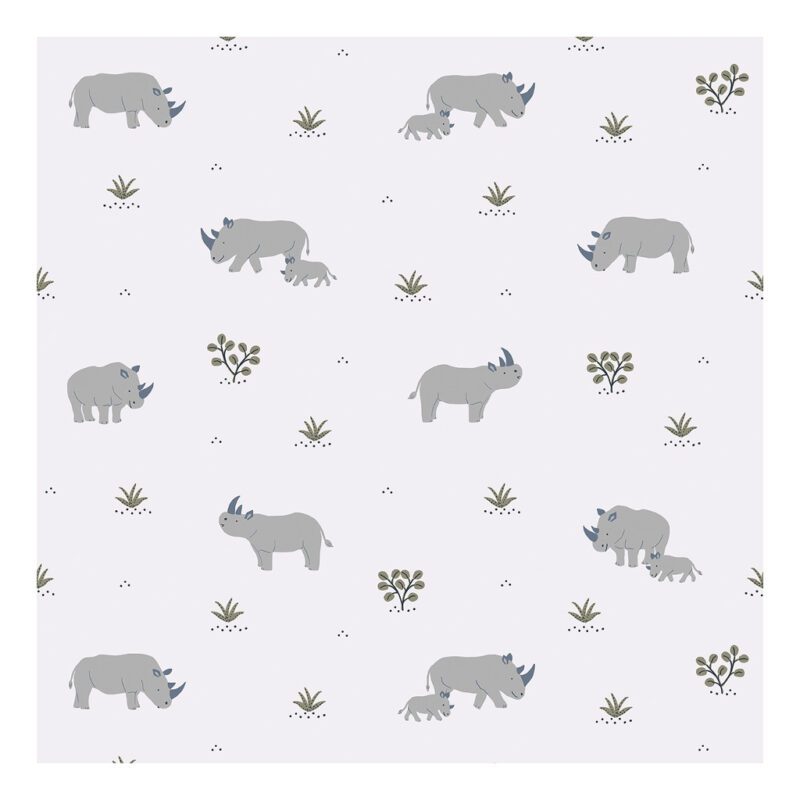 Behang Neushoorn Tanzania Lilipinso Licht Vlies Behang Kinderkamer Speelkamer Babykamer Dieren Natuur Rhinoceros QIDDIE.com Lili-H0597