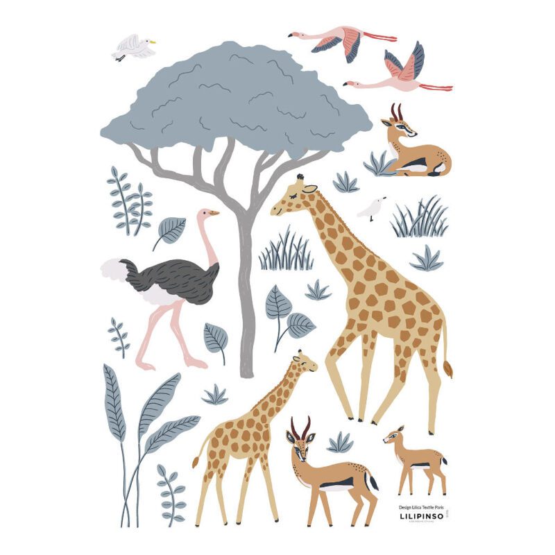 Safari Dieren 2 Muursticker A3 Tanzania Lilipinso Kinderkamer Babykamer Speelkamer Wachtruimte Diertjes Wilde Dieren Uit Savanne QIDDIE.com lili-S1396