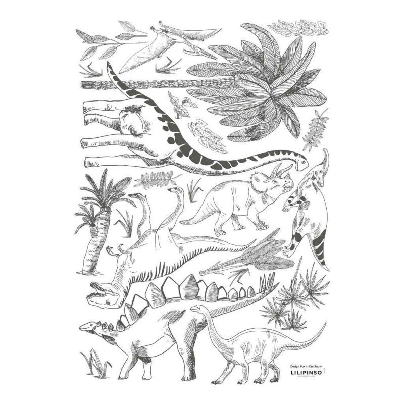 Dino Muursticker A3 Dinosaurus Lilipinso Verschillende Dinos Natuur Familie Zwart Decoratie QIDDIE.com lili-S1357