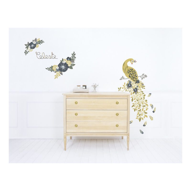 Golden Pauw Muursticker Xl Floral Peacock Lilipinso Decoratie Kamer Muur Aankleding Versiering Kind Peuter Kleuter Volwassenen QIDDIE.com lili-S1413