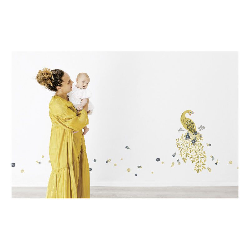 Golden Pauw Muursticker Xl Floral Peacock Lilipinso Huiskamer Wachtkamer Chique Deftig Goud Gouden Birth QIDDIE.com lili-S1413