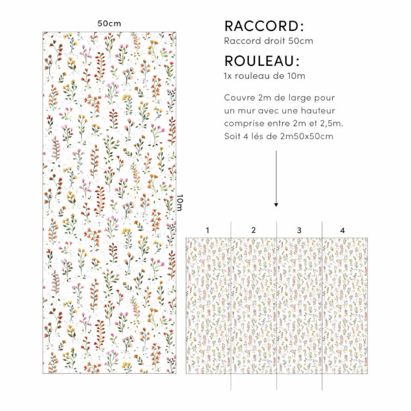 Behang Meadow Flowers Queyran Lilipinso Weidebloemen Muur Vlies Aansluitend Patroon Voorbeeld Snijden Baan QIDDIE.com lili-H0648