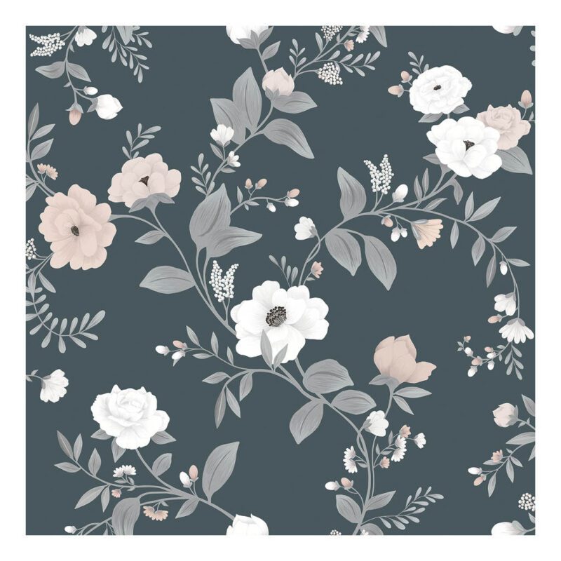 Behang Rozen Blauw Grace Lilipinso Roses Jongen Meisje Thema Behang Muur Bloemen Fleurig Vrolijk QIDDIE.com lili-H0639