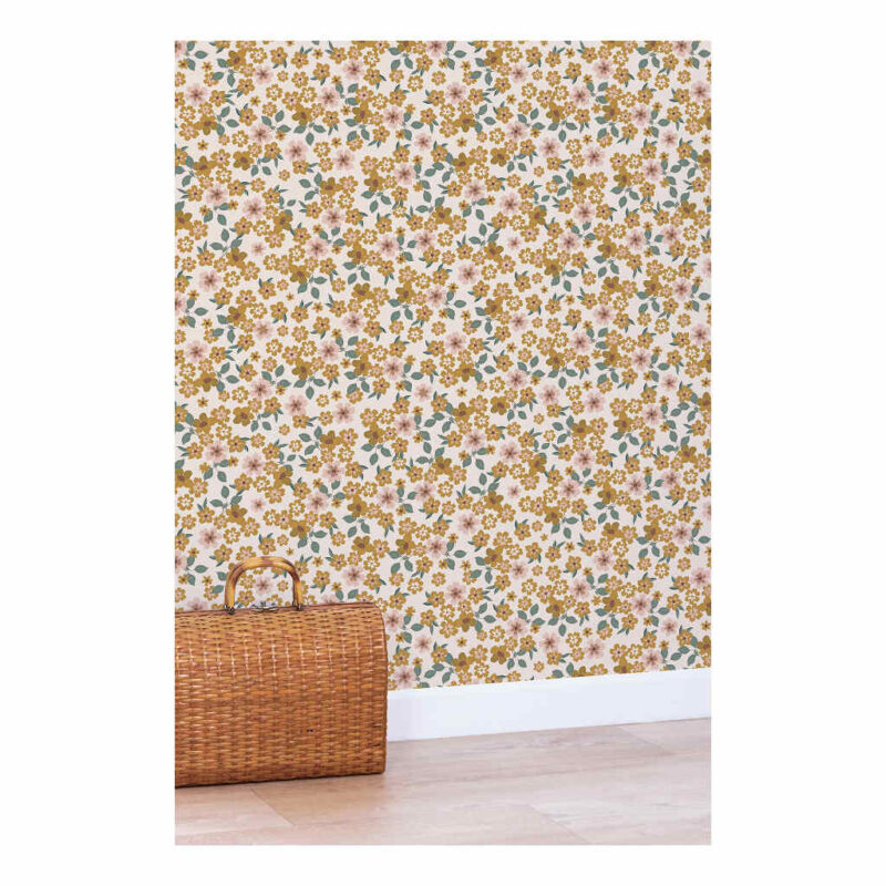 Behang Vloeiende bloemen Capucine Lilipinso Bloemen Muur Mustard Mosterd Kleur QIDDIE.com lili-H0663