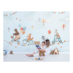 Behang Panoramisch Dieren En Ballonnen Gentle Friends Thema Muurbehang Dieren Balanceren Kinder Baby Peuter Kamer Lilipinso lili-H0711