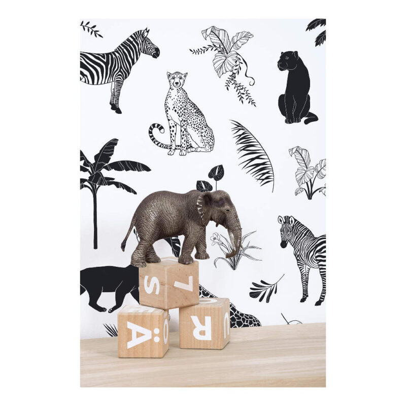 Behang Savannedieren Zwart Wit Black Majik Lilipinso Dieren Uit De Natuur Pen Tekening Neutraal Tijger Zebra Panter QIDDIE.com lili-H0660