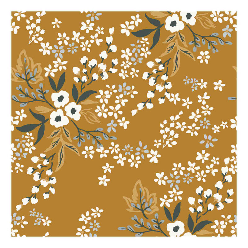 Behang Aquarel Bloemen Bruin Braylynn Lilipinso Meisje Baby Peuter Kleuter Kamer Oker Mosterd Mustard Kleur lili-H0687