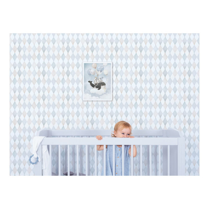 Behang Harlekijnpatroon Blauw Selene Lilipinso Vliesbehang Baby Peuter Kleuter Kinder Huis Speel kamer Neutraal Rustgevend Ruit lili-H0763