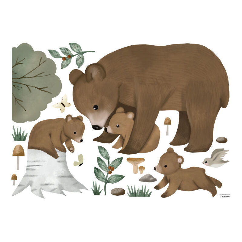 Beren Muursticker XXL Kharu Lilipinso Bears Moeder Jongen Kinderkamer Decoratie Aankleding Bos lili-S1482