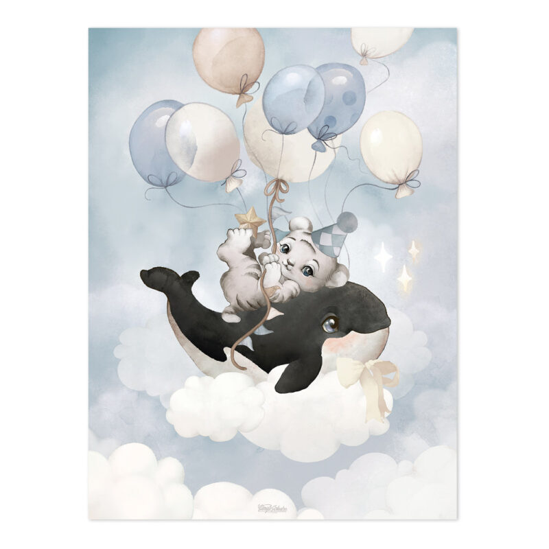 Cheetah & Orka Poster Selene Lilipinso Whale Walvis Samen Vliegen Luchtballon lili-P0346