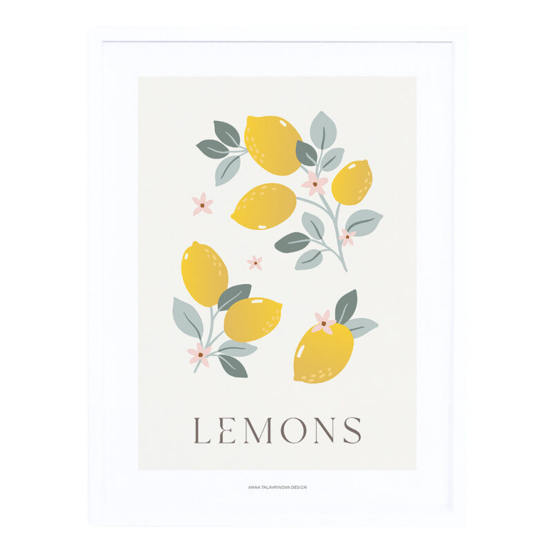 Citroenen Poster Louise Lilipinso Met Lijst Wit Geel Lemon Decoratie Aankleding Thema Fruit lili-P0319C