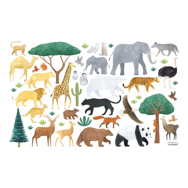 Dieren Van De Wereld Muursticker Xl Living Earth Lilipinso Verschillende Dieren World Decoratie Muur Kinderkamer lili-S1507