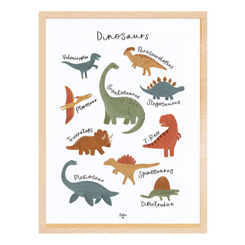 Dinosaurussen Poster Sunny Lilipinso Met Lijst Hout Soorten Dinos Beschreven Decoratie lili-P0342C