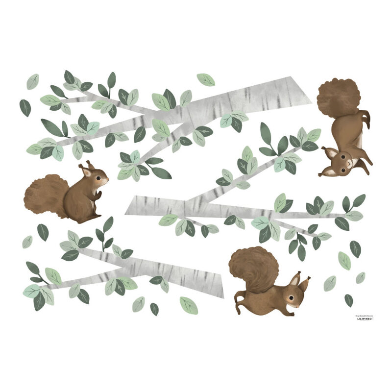 Eekhoorns Muursticker XXL Kharu Lilipinso Boomdieren Squirrels Kinderkamer Decoratie Jongen Meisje Baby Peuter Kleuter lili-S1484