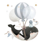Flying Whale Ballon Blauw Muursticker XL Selene Lilipinso Flying Whale Ballon Blauw Muursticker XL Selene Lilipinso Vliegende Orka Orca Walvis Kind Babykamer Peuterkamer lili-S1542