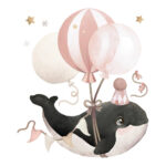 Flying Whale Ballon Roze Muursticker XL Selene Lilipinso Flying Whale Ballon Roze Muursticker XL Selene Lilipinso Babykamer Kinderkamer Walvis Orka Orca Zweven Vliegen Lief Schattig Decoratie lili-S1543