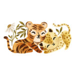 Knuffelende Tijger en luipaard Muursticker Xl Felidae Lilipinso Baby Peuter Kinderkamer Muurdecoratie lili-S1518