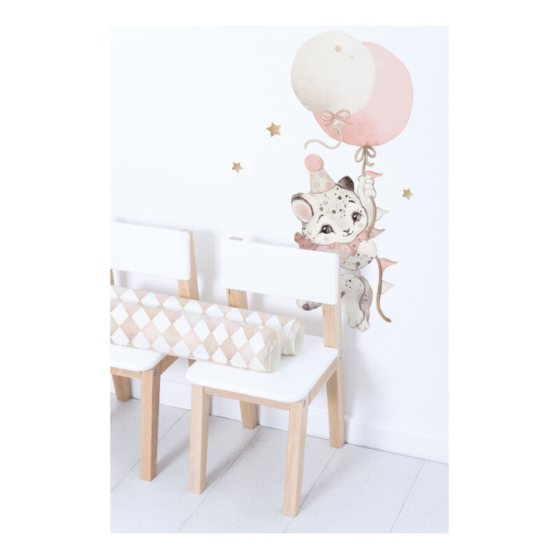 Pierrot Cheetah Ballon Roze Muursticker XL Selene Lilipinso Schattig Lief Aandoenlijk Kijken Praten Zwevende Ballon Poesje lili-S1544