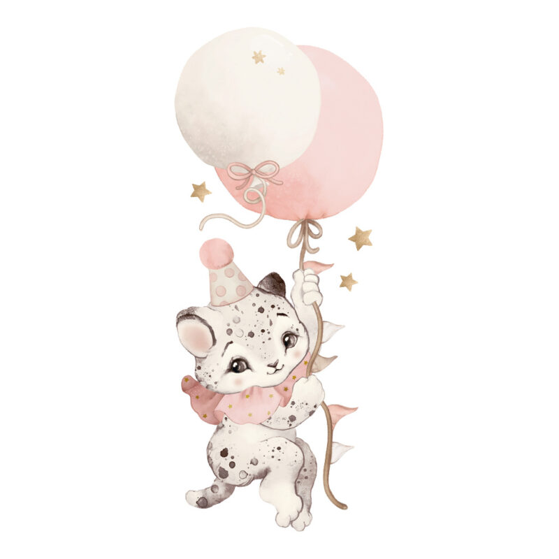 Pierrot Cheetah Ballon Roze Muursticker XL Selene Lilipinso Vliegende Poes Kat Babykamer Kinderkamer Muur Decoratie lili-S1544