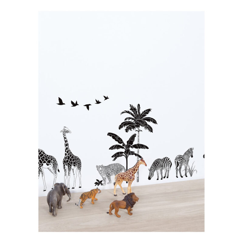 Zwart Wit Wilde Dieren Muursticker A3 Black Majik Lilipinso Back White Wild Animals Aankleding Kinderkamer Jongen Meisje Herkenbare Beesten S1458