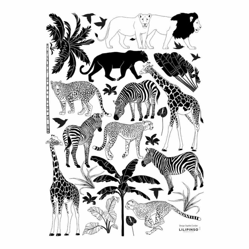 Zwart Wit Wilde Dieren Muursticker A3 Black Majik Lilipinso Back White Wild Animals Decoratie Kinderkamer S1458