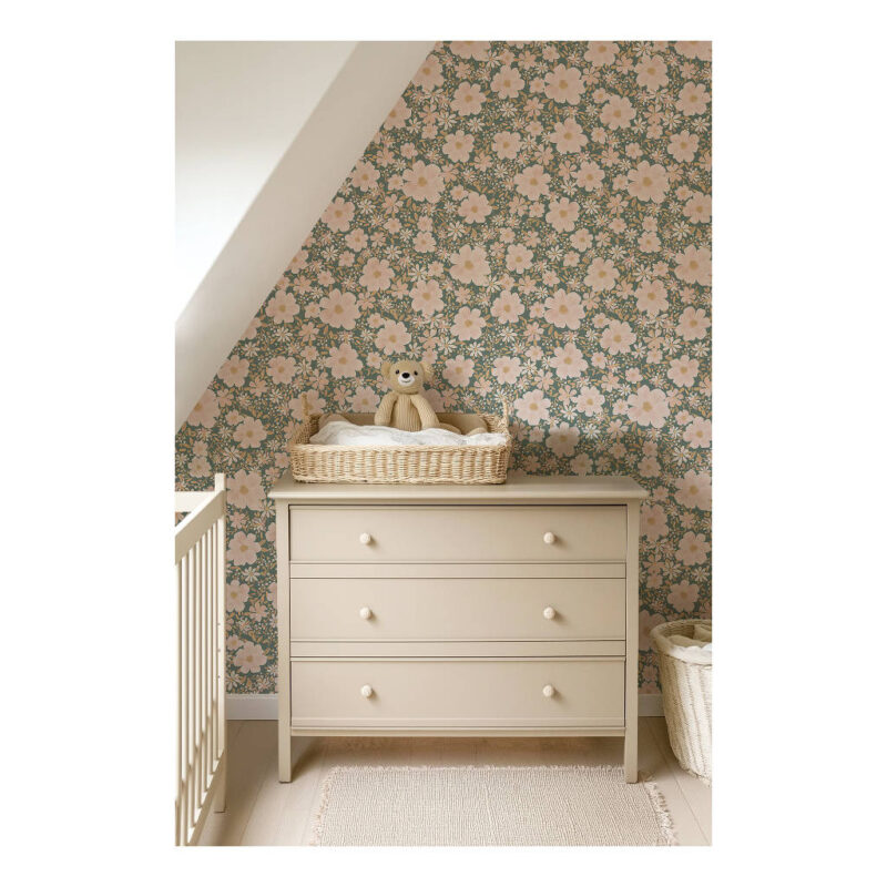 Bloemen Donkergroene Achtergrond Behang | Eleonore | Lilipinso